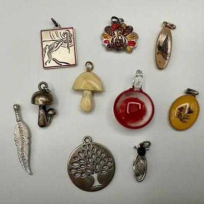 Pendant And Charm Assortment Featuring Vintage Mushrooms