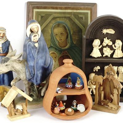 Collection of Vintage Religious Icons, Nativity Scenes, and Figurines
