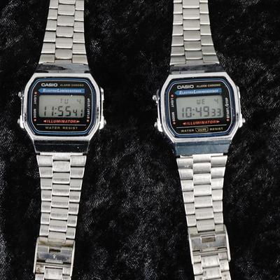 Casio A168WA-1 Silver-Toned Digital Watche Pair with EL Backlight