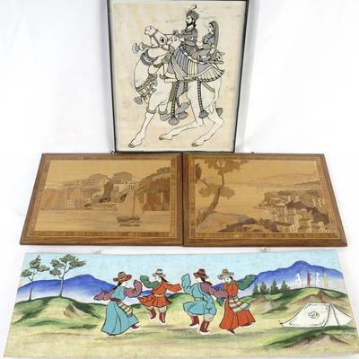 Antique Tibetan or Central Asian Narrative Paintings - 4 Piece Art Lot