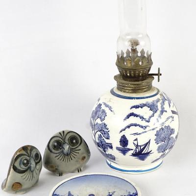 Collection Of Vintage Blue & White Porcelain: Lamps, Figures, And Plates