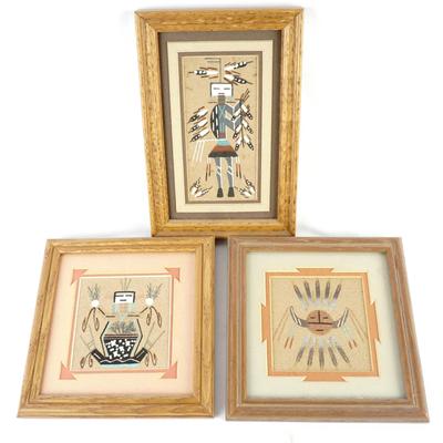 Vintage Set/3 Navajo Native American Sand Art Framed
