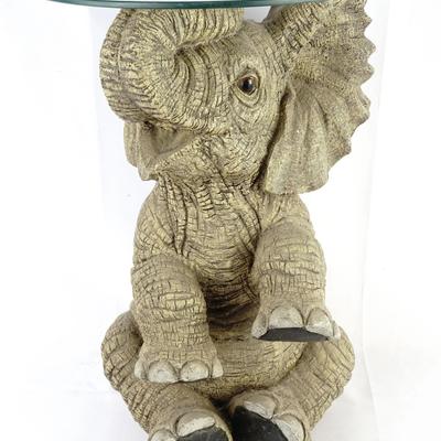 Sitting Elephant Side Table with Glass Top 21” X 16”
