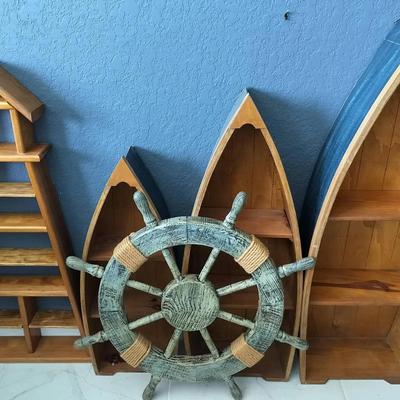 Nautical Themed Shelving And Home Decor - Light Houses, Boats, And Captains Wheel