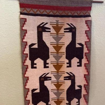 Hand-Woven Southwest Style Kilim Wall Hanging with Geometric Animal Motifs