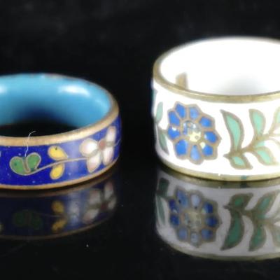 Vintage Cloisonne Siam Enamel Rings | Set of 2 | Traditional Thai Motif | Size 6