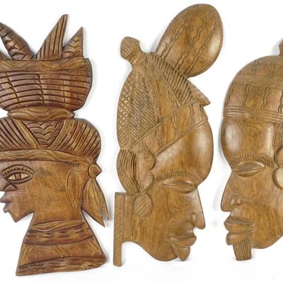 Hand Crafted King And Queen Vintage Native African Tribal Bust Wooden Hand Carved Wall Plaque
