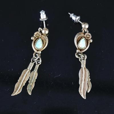 Native American Sterling Silver Opal Dream Catcher Earrings | Hallmark MM | 4.8g