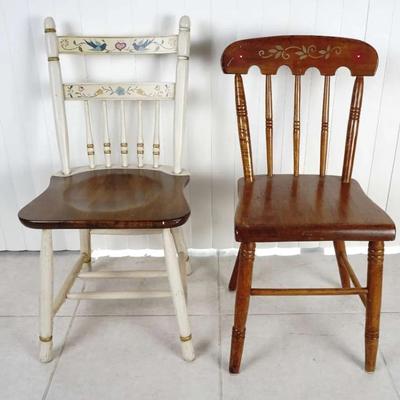 Pair of Vintage Hand-Painted Shaker-Style Wooden Dining Chairs