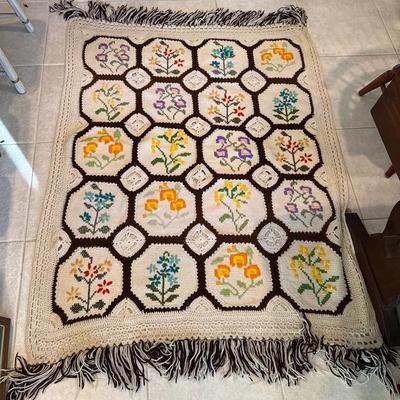 Handmade Crochet Floral Motif Afghan Blanket
