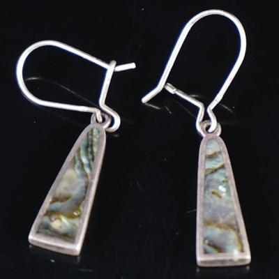 Sterling Silver & Iridescent Abalone Shell Drop Earrings - 3.4g