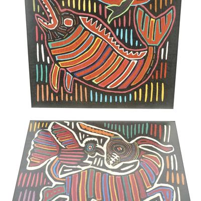 Guna Mola Kuna Panama Textile Applique Bird Folk Art Hand-Stitched Panamanian Folk Art Duo