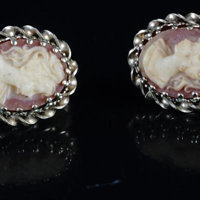 12k Gold Filled Carved Shell Vintage Cameo Earrings
