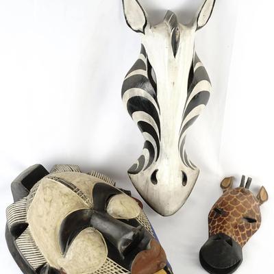 Trio of West African Hand-Carved Wooden Animal Masks