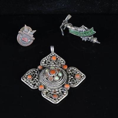 Vintage Sterling Silver Mini Pendant & Pin Set | Dainty 925 Jewelry | 16.4g