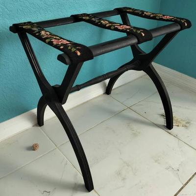 Folding Black Frame Vintage Luggage Rack With Floral Straps