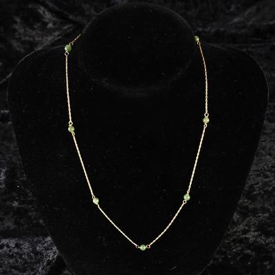 14k Yellow Gold Jadeite Bead Necklace 16" | 6.1 Grams

