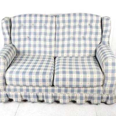 Plaid Highback Wingback Vintage Loveseat Sofa