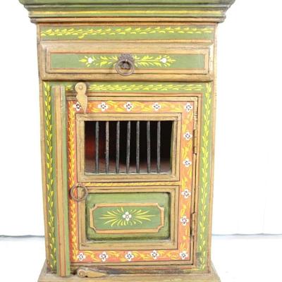 Folk Art Hand Painted Vintage Wooden Cabinet