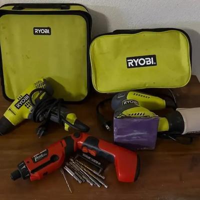 Ryobi Corded Drill and Sander with Black & Decker Drill Driver