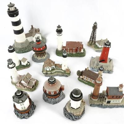 13 Lighthouse Vintage Collectible Lighthouse Figures By "This Little Light Of Mine" & "Scaasis"
