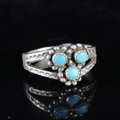 Vintage Sterling Silver 3-Stone Turquoise Ring | Southwestern Estate | Size 7 | 2.8g