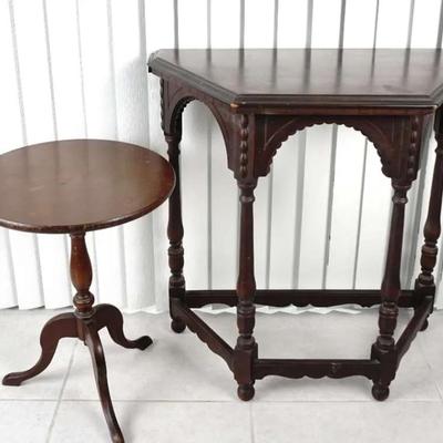 Mid Century Peter Engel Inlaid Mahogany Tilt Top Table & Side Table #1332