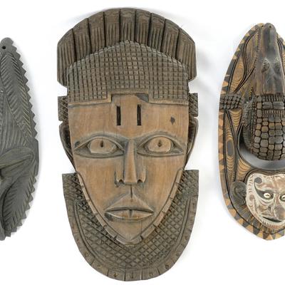 Hand-Carved African Folk Art Collection - Masks & Crocodile Figurines