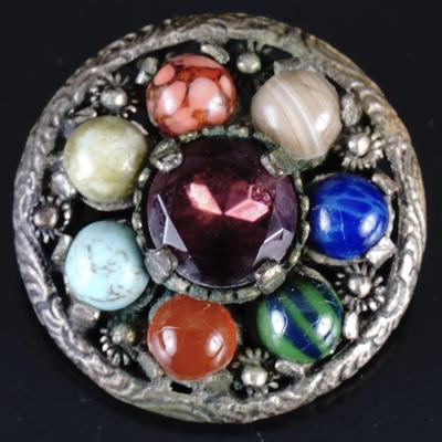MIRACLE Vintage Signed Celtic Style Brooch with Multicolored Faux Gemstones
