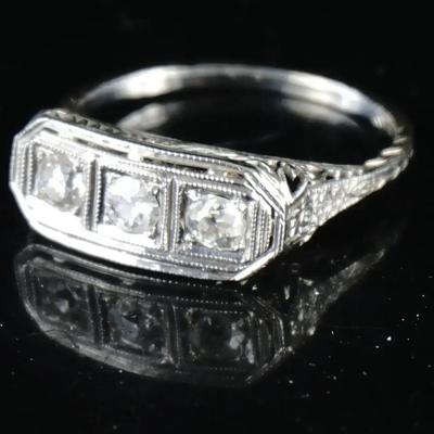 18k White Gold 3-Stone Diamond Ring | 0.33 CTW Authentic Diamonds | Size 6 | 2.2g
