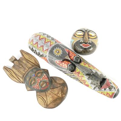 Vintage Ghana Africa Hand Carved Wooden Tribal Folk Art Masks 12" Height