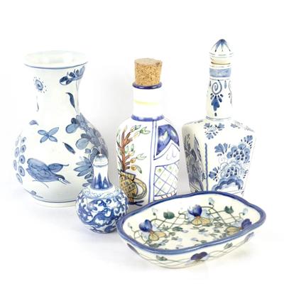 5pc Set Vintage Hand-Painted Blue & White and Floral Ceramics
