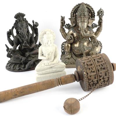 Brass and Stone Hindu Deities - Ganesha and Buddha