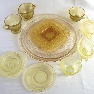 Yellow Vaseline Glass Collection - 12 Piece Assortment