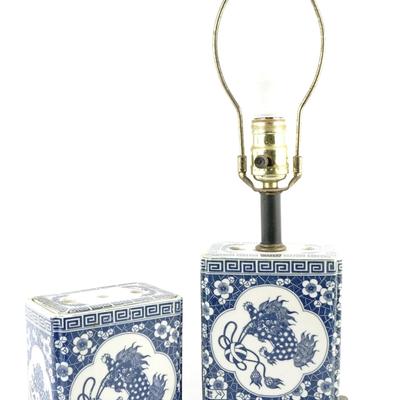 Chinoiserie Blue & White Porcelain Table Lamp & Matching Ginger Jar Set