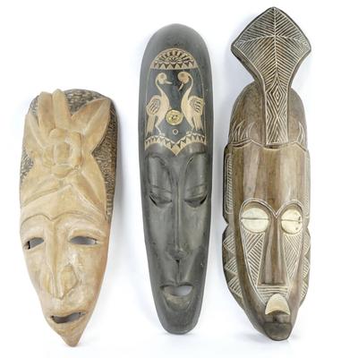 Trio of West African Hand-Carved Wooden Masks
