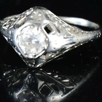 10k White Gold Filigree Diamond Solitaire Ring | 0.50 CTW | Size 5.5 | 2.3g
