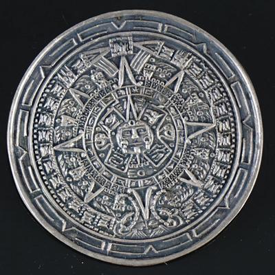 Vintage Signed SOSP Mayan Aztec Calendar Sterling Silver Pendant Brooch  | 10.5 Grams
