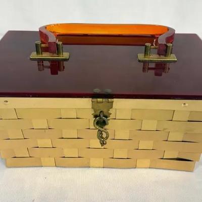 Vintage 1950s Dorset Rex Fifth Avenue Basketweave Purse w/Lucite Lid