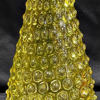 Vintage Amber Hobnail Glass Vase with Ruffled Rim