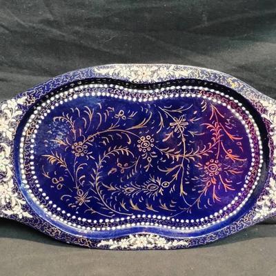 Hand-Painted Isfahan Persian Cobalt Serving Platter