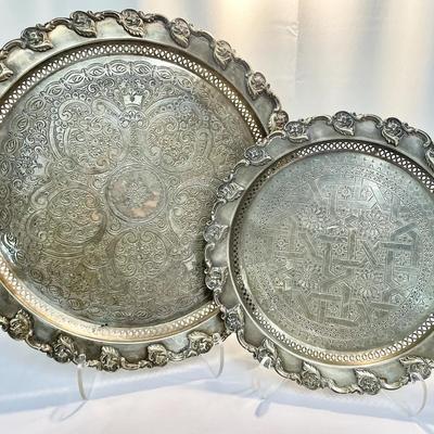 Pair Of Vintage Hand-Hammered Middle Eastern Serving Trays