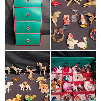 Four Drawers Filled Vintage Holiday Ornaments: Hand-Painted, Glass & More