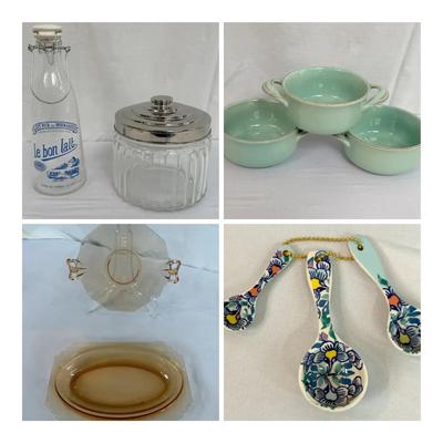 Kitchenware Lot: Depression Glass, World Market Bowls and More