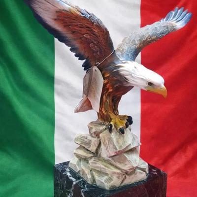 A. Giannelli Hand-Painted Eagle Sculpture on Marble Base 