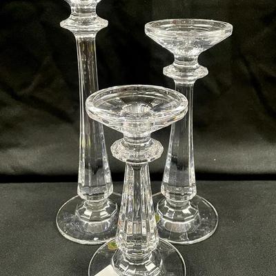 Waterford Crystal Faceted Pillar Candlesticks “Unity” - S/3 W/ Box