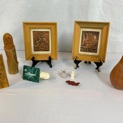 Rustic Curio Collection – Hand-Carved Wood & Copper Art Lot