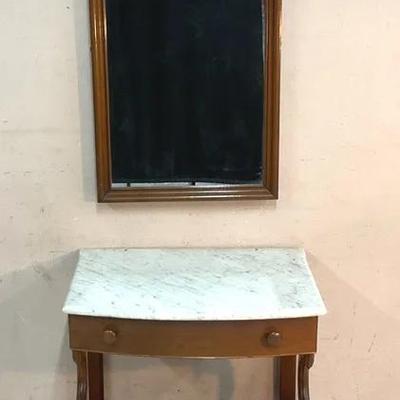 Antique Marble Top Washstand W/ Wall Mirror 