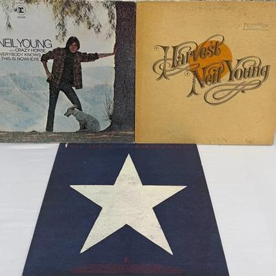 Neil Young LP Lot (3) – Everybody Knows This Is Nowhere, Harvest, Hawks & Doves – Original Pressings
