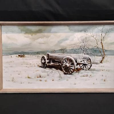 Vintage Rustic Winter Landscape Oil Painting - Signed "Arnold" - Framed